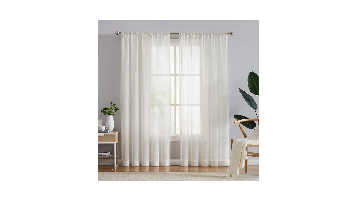 Fmfunctex Linen Sheer Curtains For Bedroom, Beige Curtains 84 Inches
