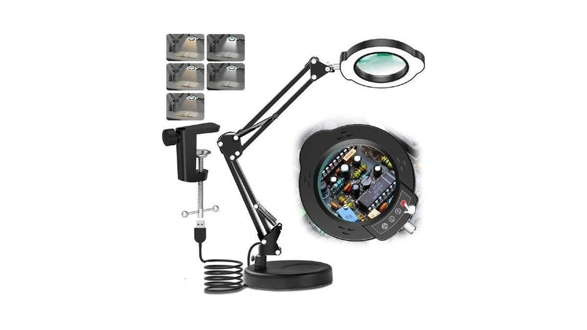 10x Magnifying Glass With Light And Stand,5 Color Modes Dimmable