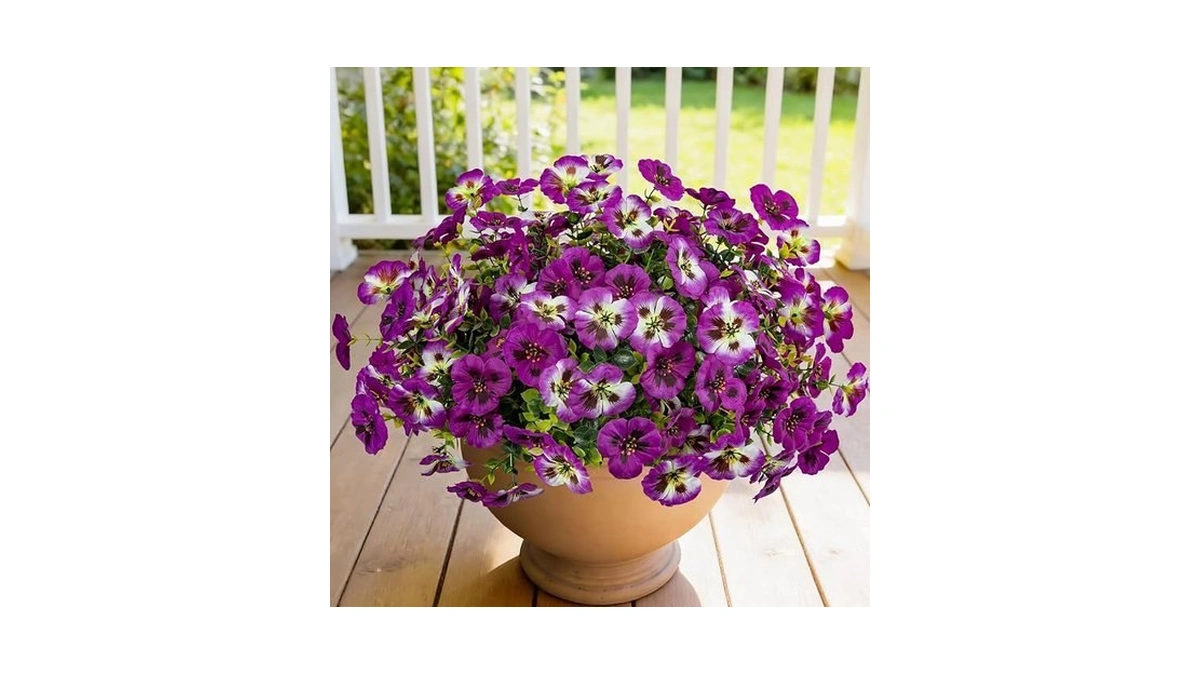 Stylenest 12 Piece Outdoor Artificial Flowers Fake Pansies -two-tone Faux
