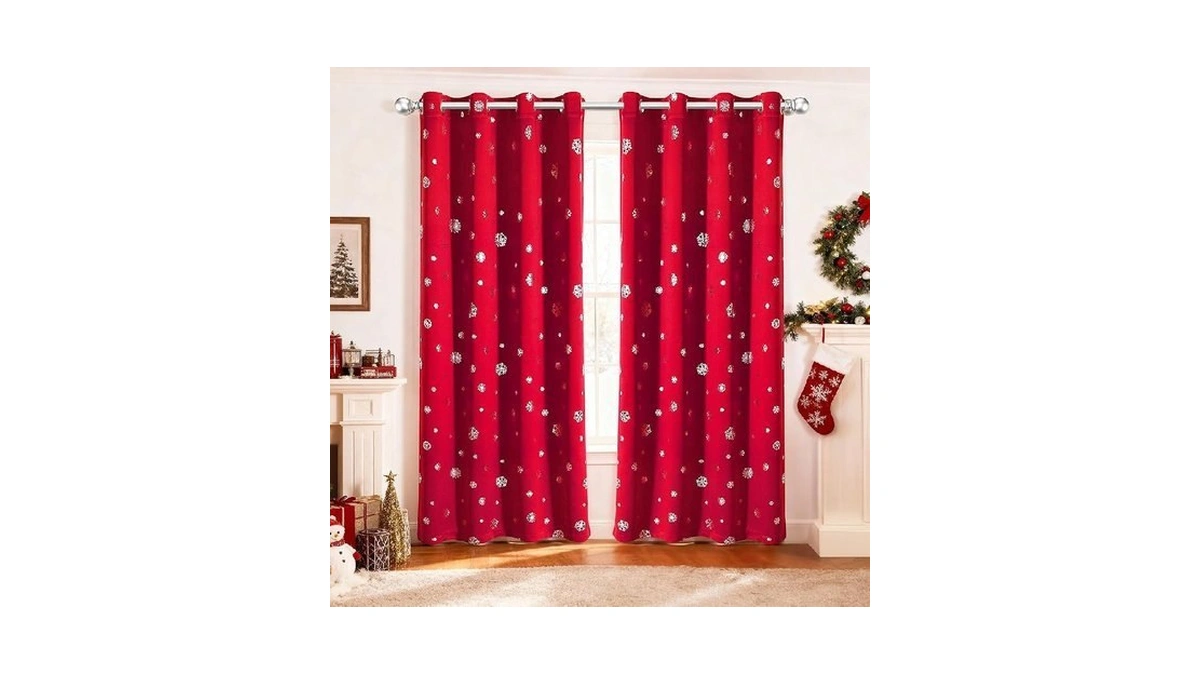 Lordtex Snowflake Foil Print Christmas Curtains For Living Room And