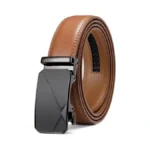 Sendefn Men's Leather Belt Automatic Ratchet Buckle Slide Belt For
