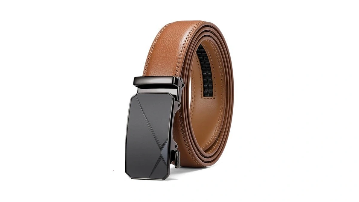 Sendefn Men's Leather Belt Automatic Ratchet Buckle Slide Belt For