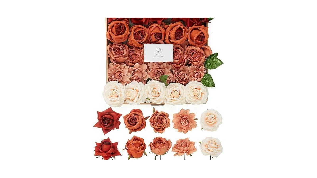 Tinge Time Artificial Flowers, 25pcs Real Looking Gradient Fall Orange
