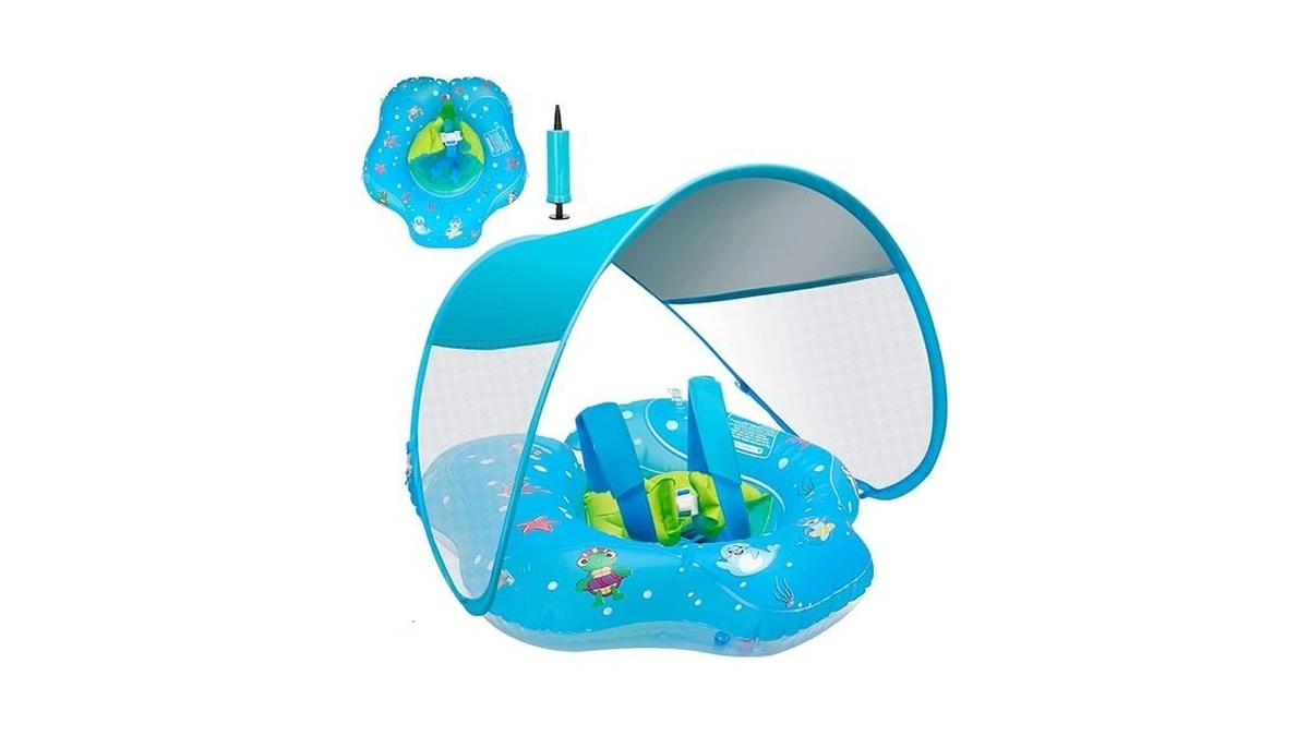 Baby Pool Float With Canopy,upf50+ Sun Protection, Anti-flip Double Air