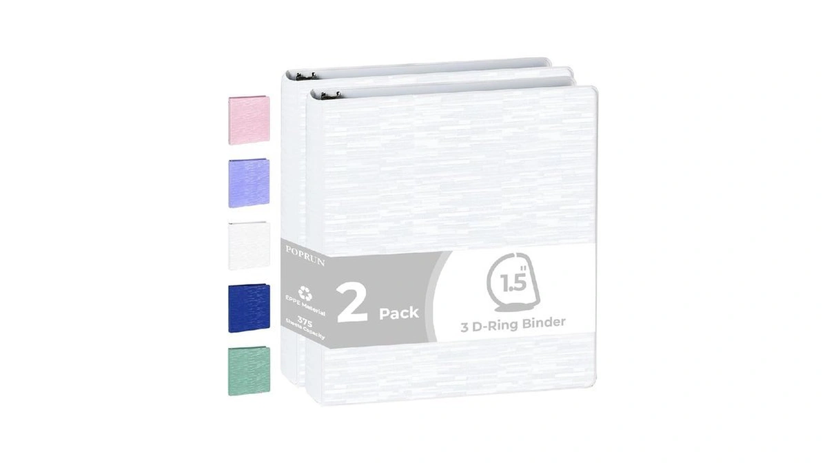 Poprun 3 D Ring Binder 1.5 Inch, Pvc-free, Holds 375