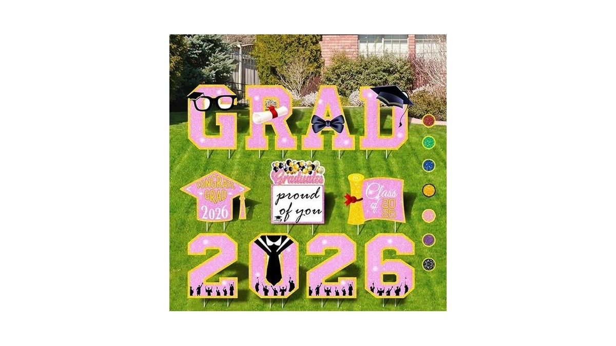 Lotus Hills Graduation Decorations 2026 Pink, 11 Pcs Graduation Yard