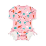 Besserbay Upf 50+ Zip Up Marine Animal Pink Beach Swimwear