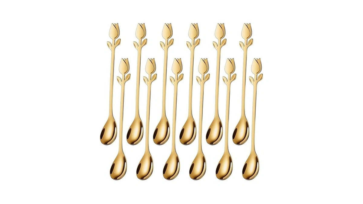 Sgvrpvz Gold Tulip/rose Handle 12-pcs Mini Coffee Spoons Set -