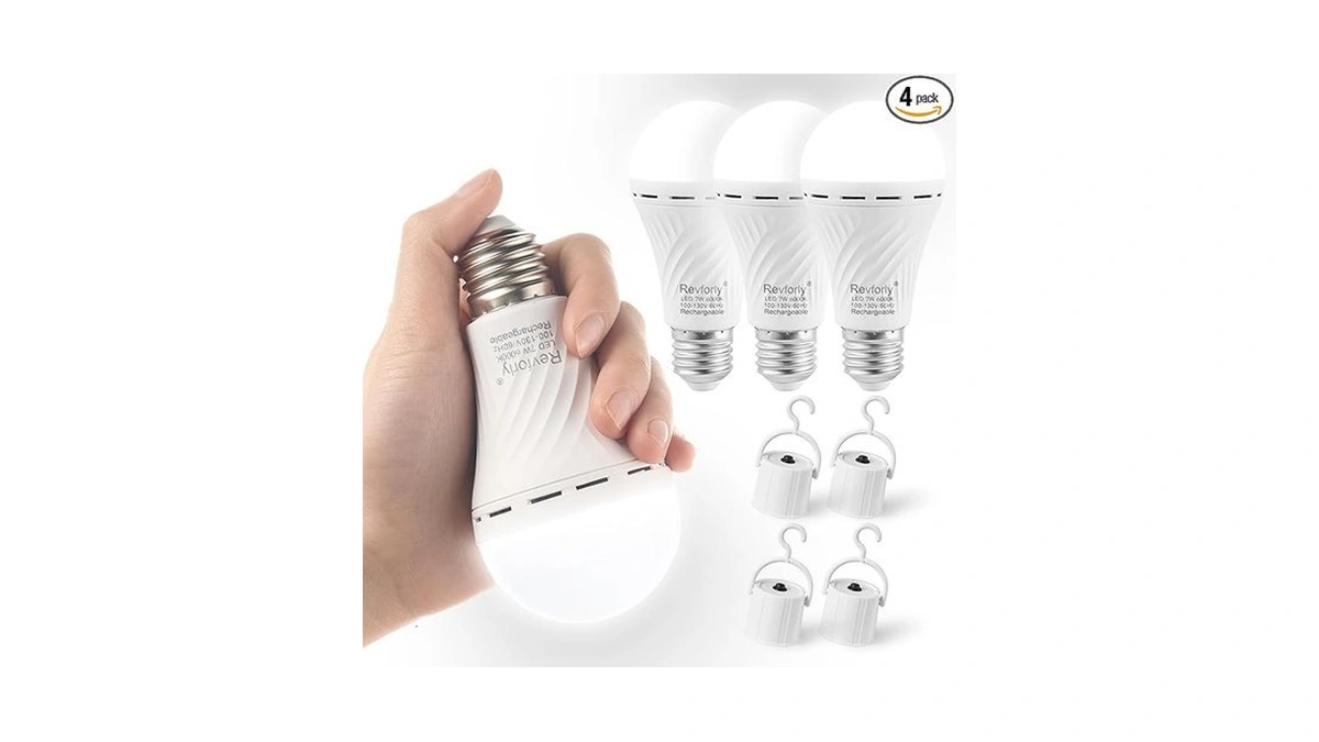 Reveforly 4 Pack Emergency-rechargeable-light-bulb, Stay Lights Up When Power Failure,