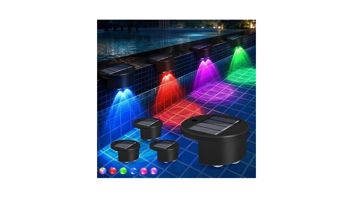 Lafulit Solar Poolside Lights 4 Pack, Rgb Night Light For