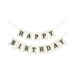 Burlap Happy Birthday Banner, Assembled Reusable Black Happy Birthday Sign