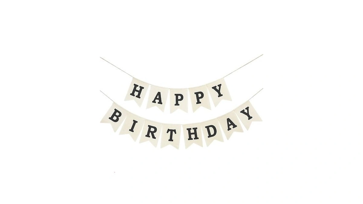Burlap Happy Birthday Banner, Assembled Reusable Black Happy Birthday Sign