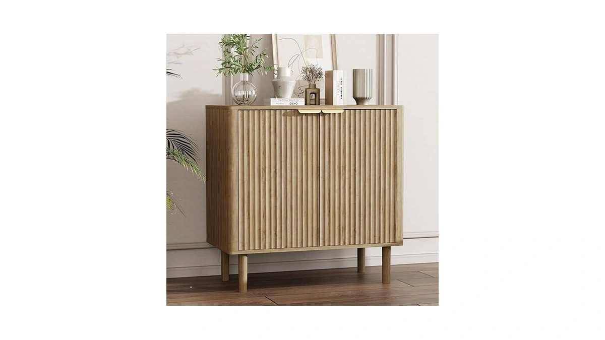 Ikalife Sideboard Buffet Cabinet With Storage, Modern Fluted Accent Credenza