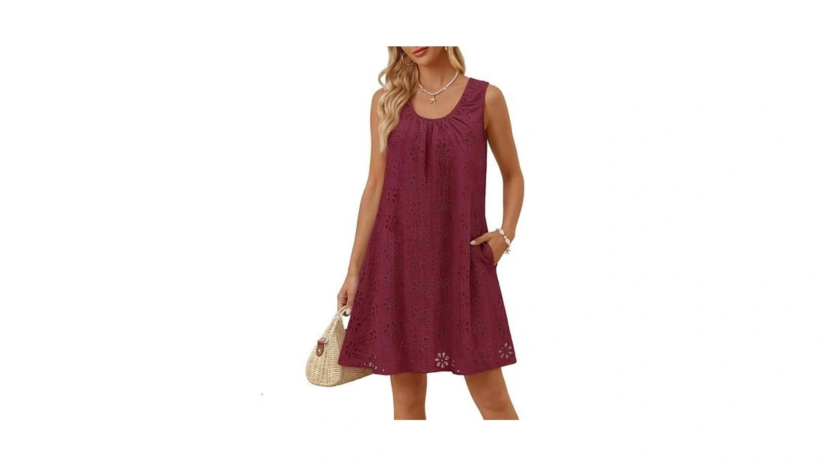 Merokeety Women's Summer Eyelet Hollow Out Sundress 2026 Sleeveless Swing
