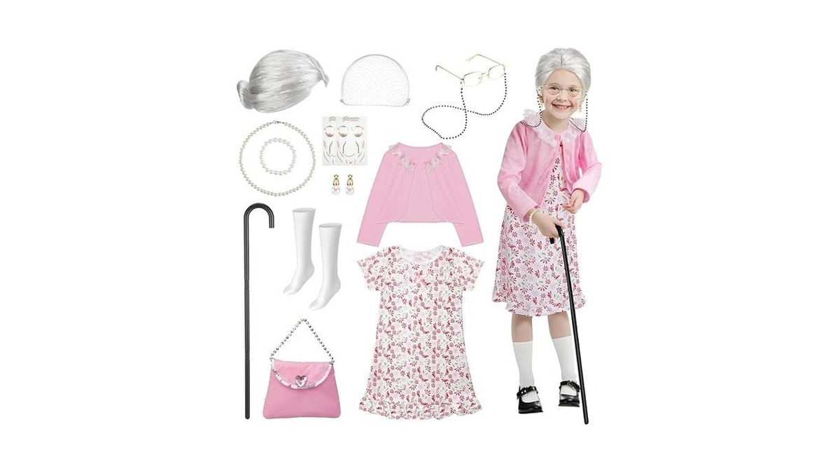 Gleamkid Old Lady Costume For Kids: 100 Days Of School