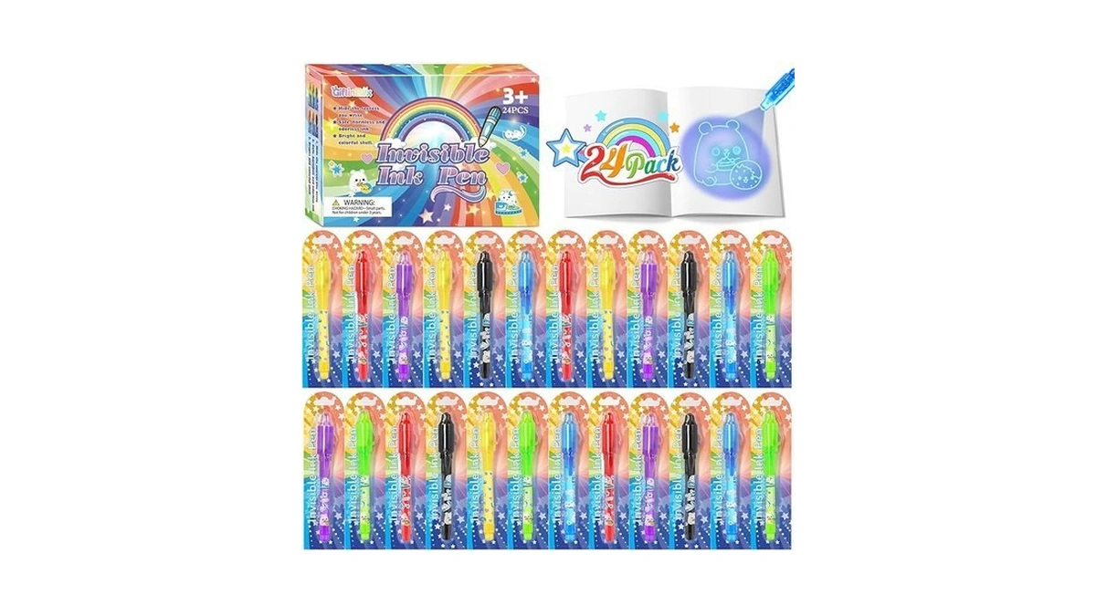 Giftinbox Invisible Ink Pen With Uv Light For Kids, 24pcs