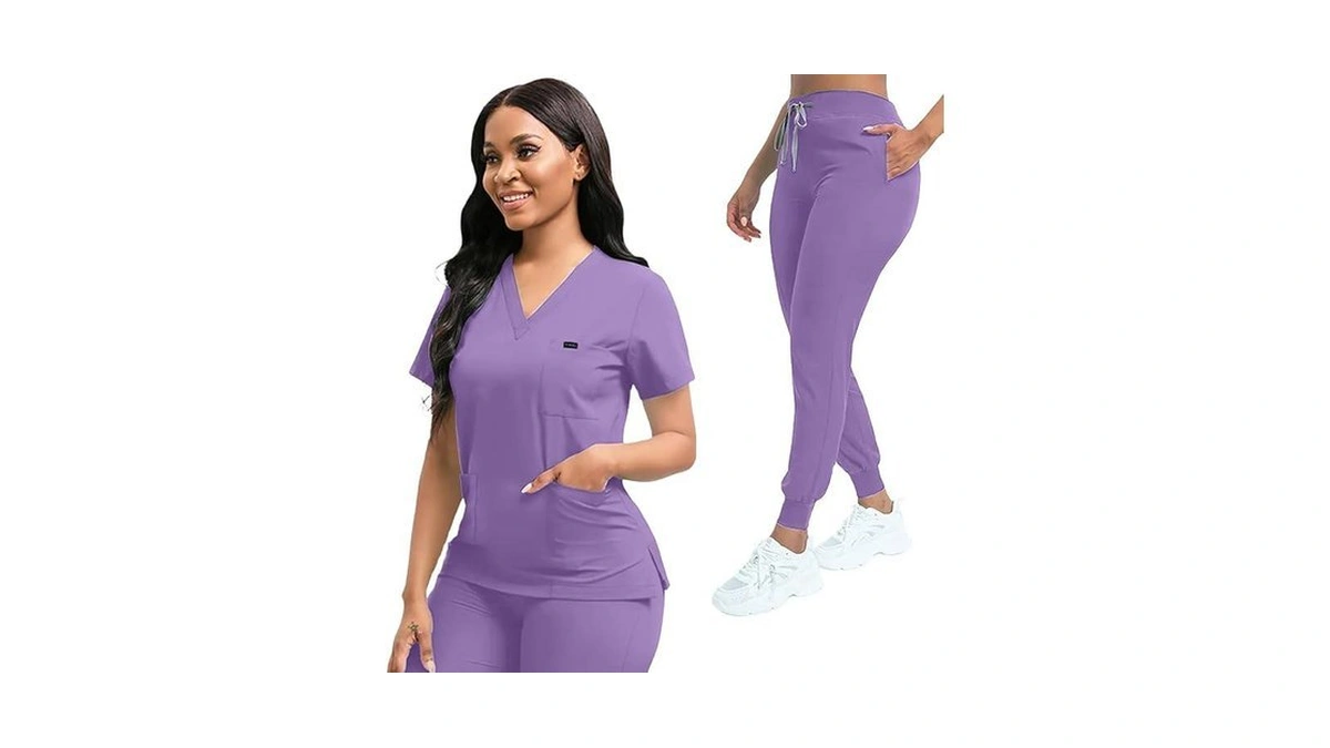 Yezex Scrubs For Women Set, Women's V-neck Top & Jogger