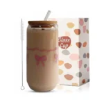 Meogutyi Pink Bow Cup, Cute Bow Glass, 16 Oz Glass