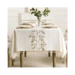 Grasimosy Cotton Linen Rectangle Tablecloth With Tassel For Dining Table,