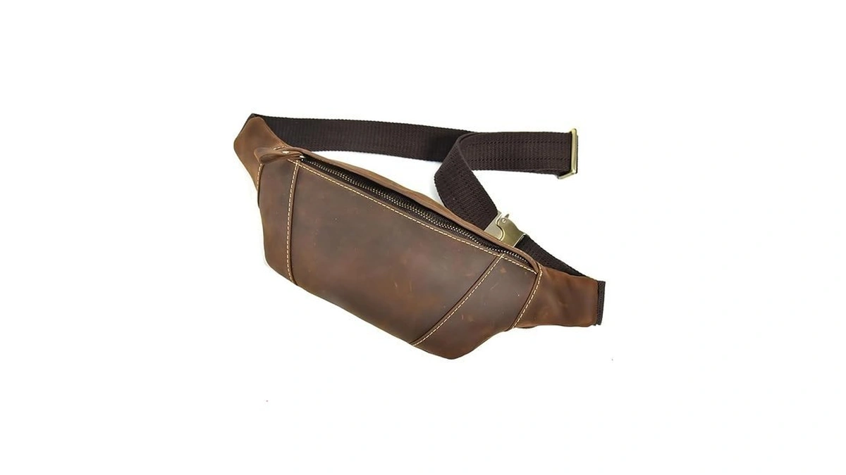 Luufan Men's Leather Waist Bag Multiple Pockets Slim Fanny Pack