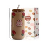Meogutyi Pink Bow Cup, Cute Bow Glass, 16 Oz Glass