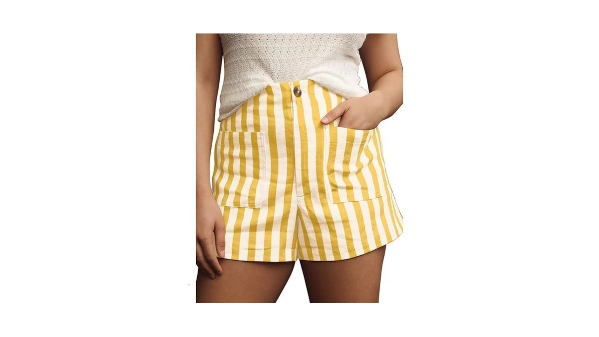 Accpur Women Striped Linen High Waisted Wide Leg Summer Casual