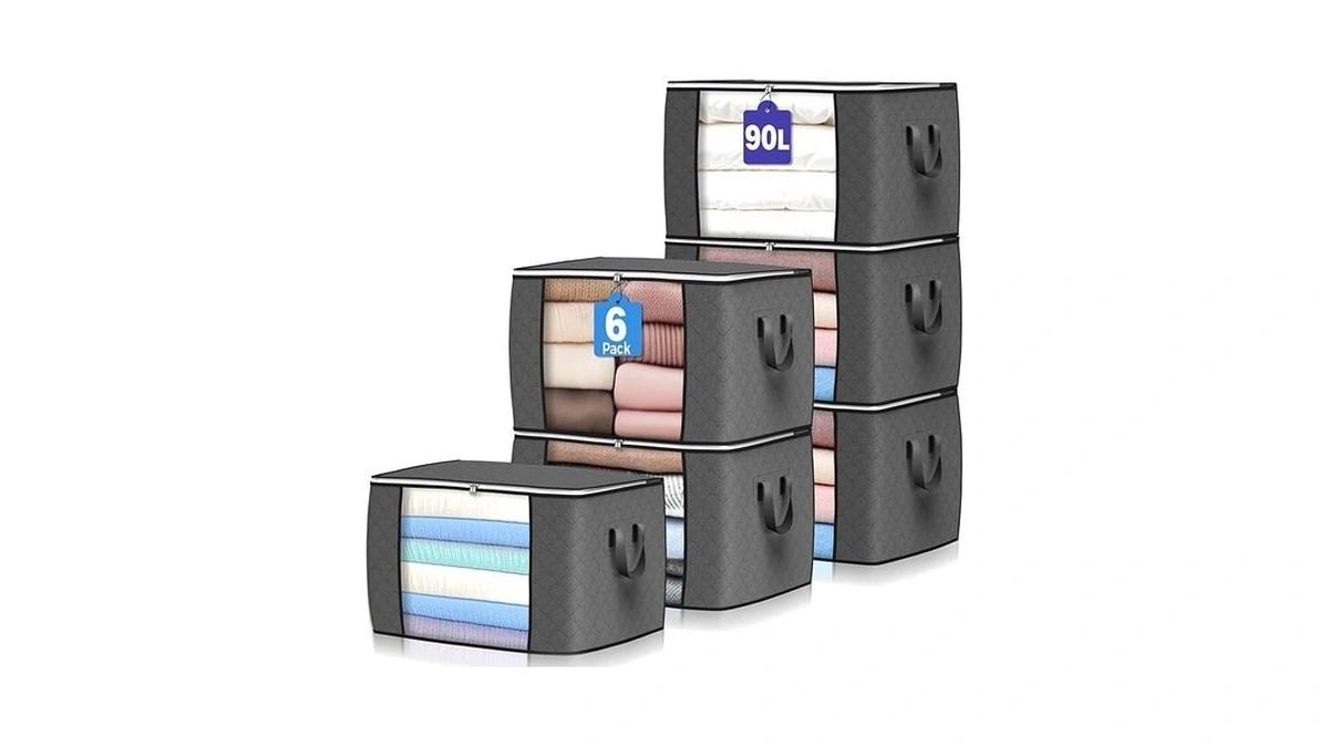 90 L Large Storage Bags, 6 Pack Clothes Storage Bins