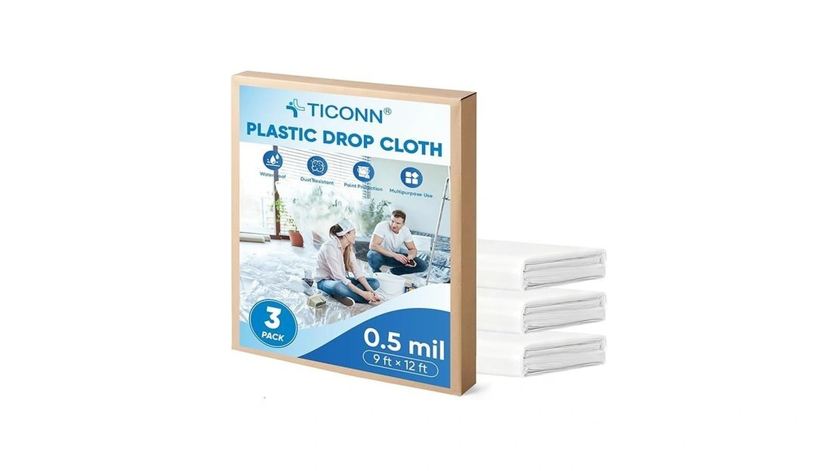 Ticonn 12 X 9 Ft Plastic Drop Cloth For Painting,