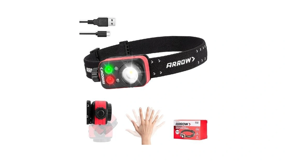 Arrow Rechargeable Led Headlamp, Zoomable Head Lamp With Red/green/white Light,
