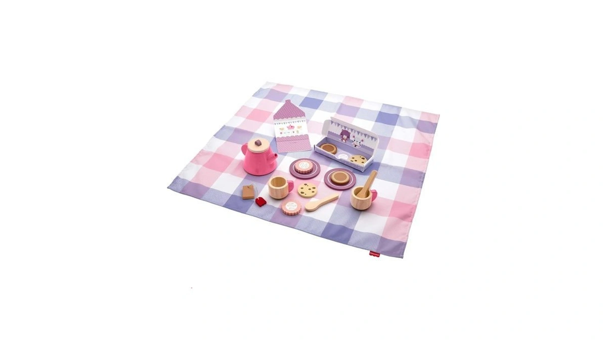 Fisher-price Wood Pretend Play Toy Picnic Tea Set, 18-pieces With
