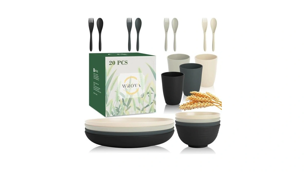 Wrova Wheat Straw Dinnerware Sets For 4, 20-piece Reusable Kids