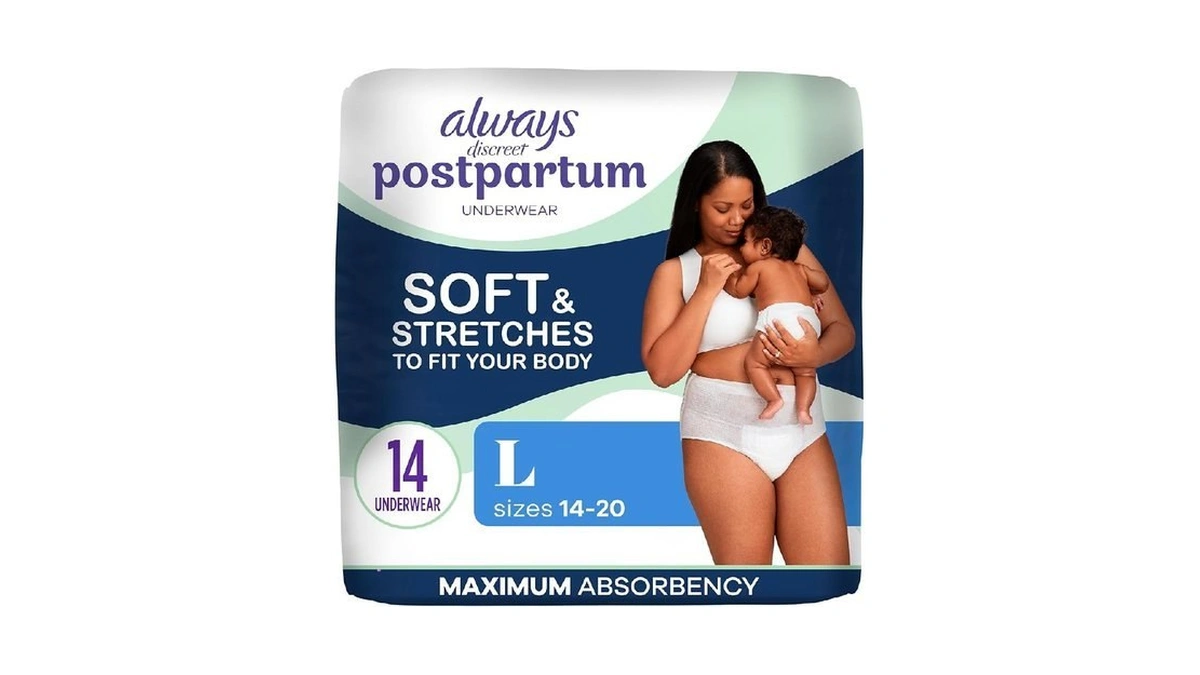 Always Discreet Postpartum And Adult Incontinence Underwear For Women, Large,