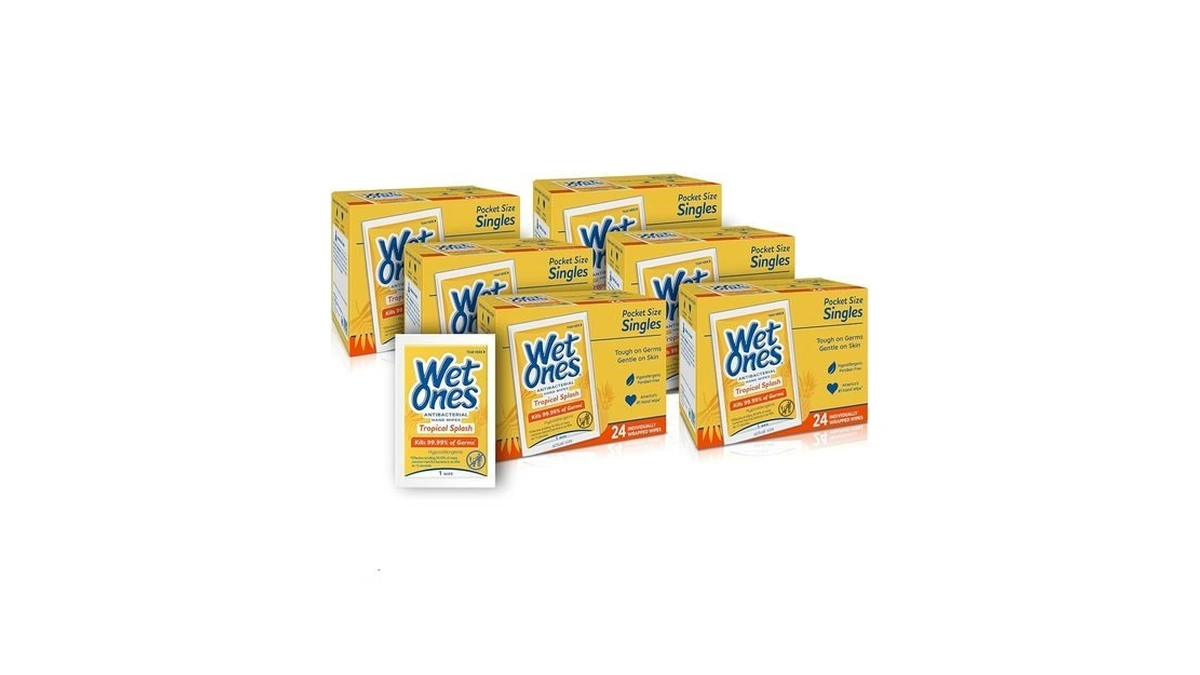Wet Ones Antibacterial Hand Wipes Singles, Tropical Splash Wipes, Individual
