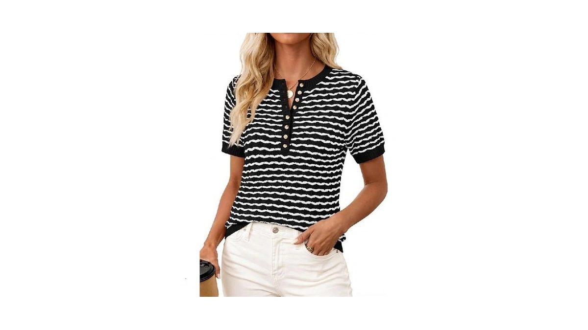 Prettygarden Womens Knit Summer Tops Button Short Sleeve Sweater Casual