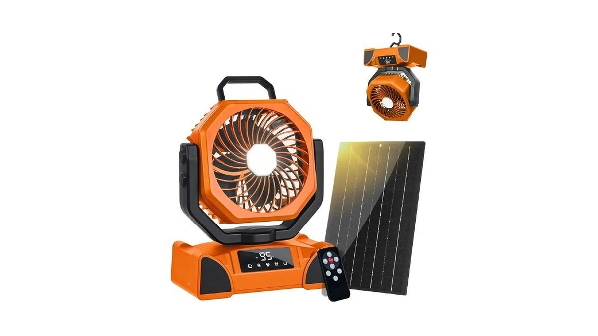 20000mah Solar Camping Fan, Portable Rechargeable Battery & Solar Powered