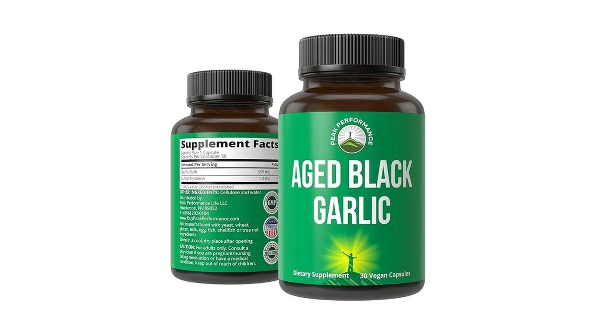 Peak Performance Aged Black Garlic Capsules. Raw Vegan Pure Odorless