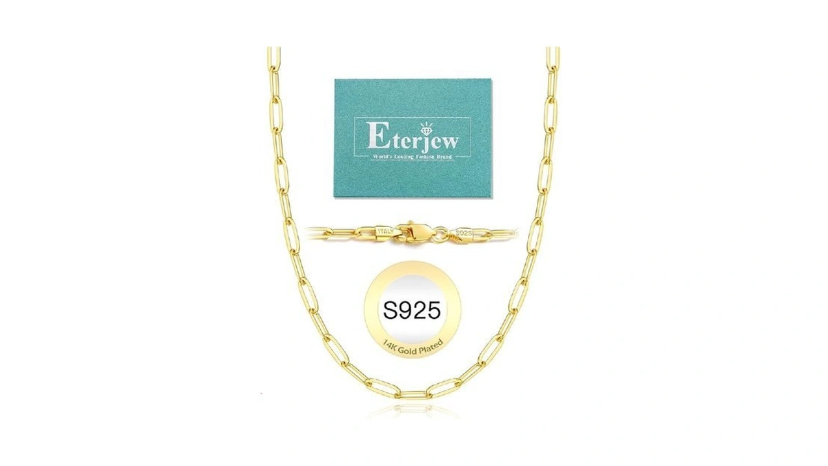 Eterjew 4mm 14k Plated Gold Paperclip Chain Necklace For Women,