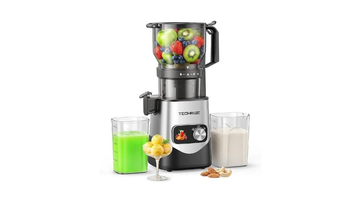 Techrise 3-in-1 Cold Press Juicer With 6" Wide Feed Chute,