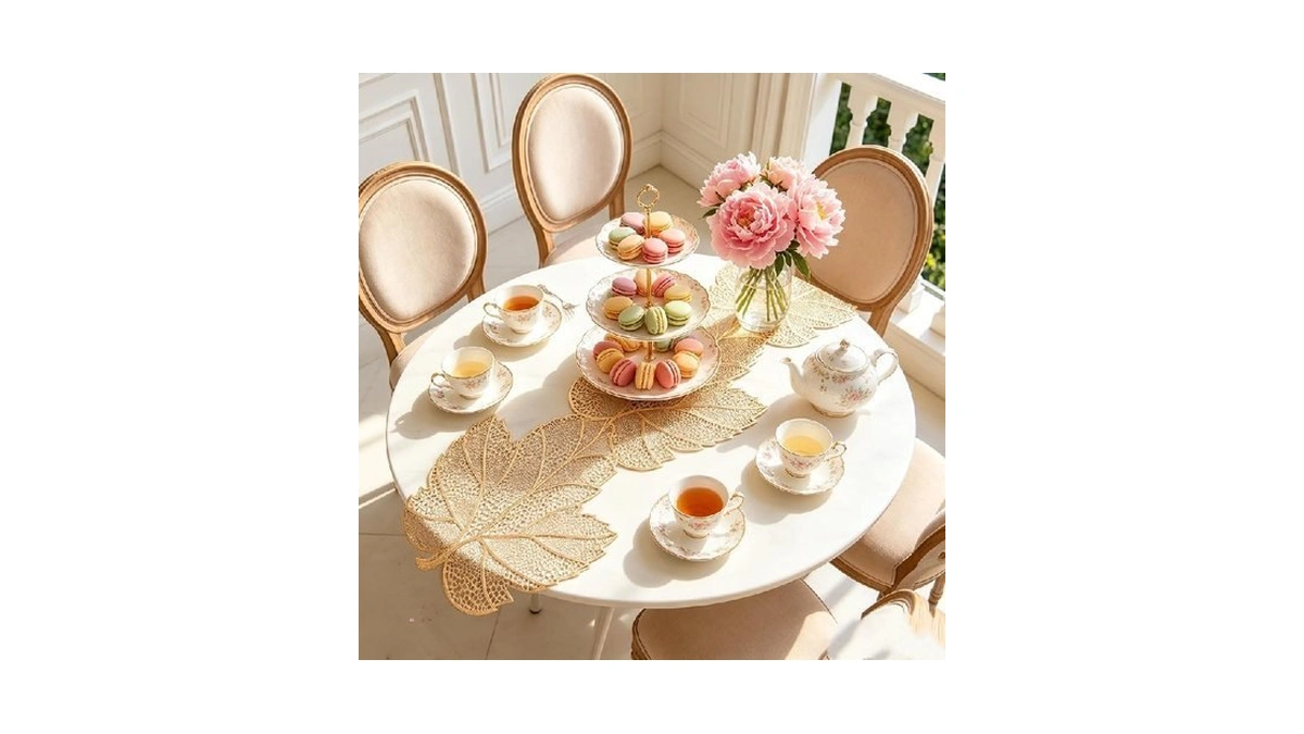 Yuboo Gold Small Table Runner 36 Inch - Waterproof Vinyl