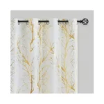 Fmfunctex Linen Semi Sheer Curtains, Gold Foil Metallic Print White