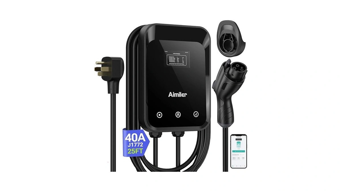 Aimiler Level 2 Electric Vehicle (ev) Charger(wifi App/plug-play), 40a, 25ft