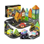 Gobidex Magnetic Tiles Road Building With 4 Cars, 60 Pcs