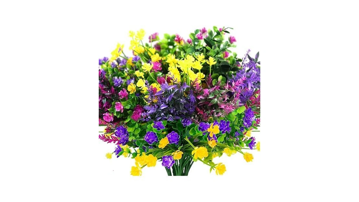 Yibukiy 12 Bundles Artificial Fake Flowers Outdoor, 6 Styles Uv
