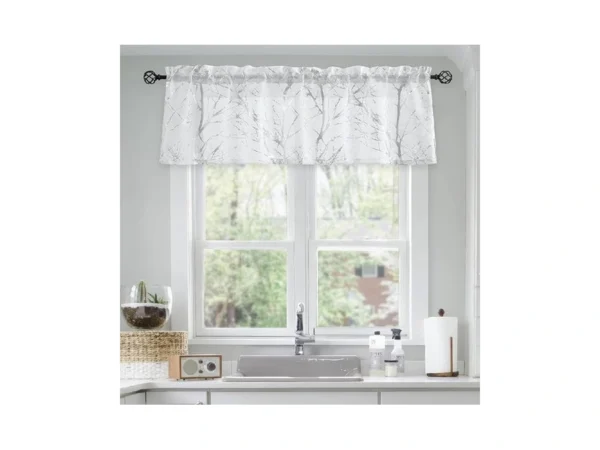 Fmfunctex Foil Silver Branch White Sheer Valance Curtain For Living