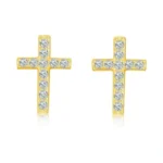 Small Gold Cross Earrings Tiny Mini Cubic Zirconia Studs Earrings