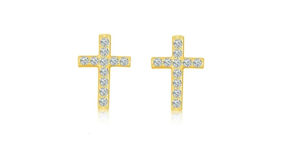 Small Gold Cross Earrings Tiny Mini Cubic Zirconia Studs Earrings