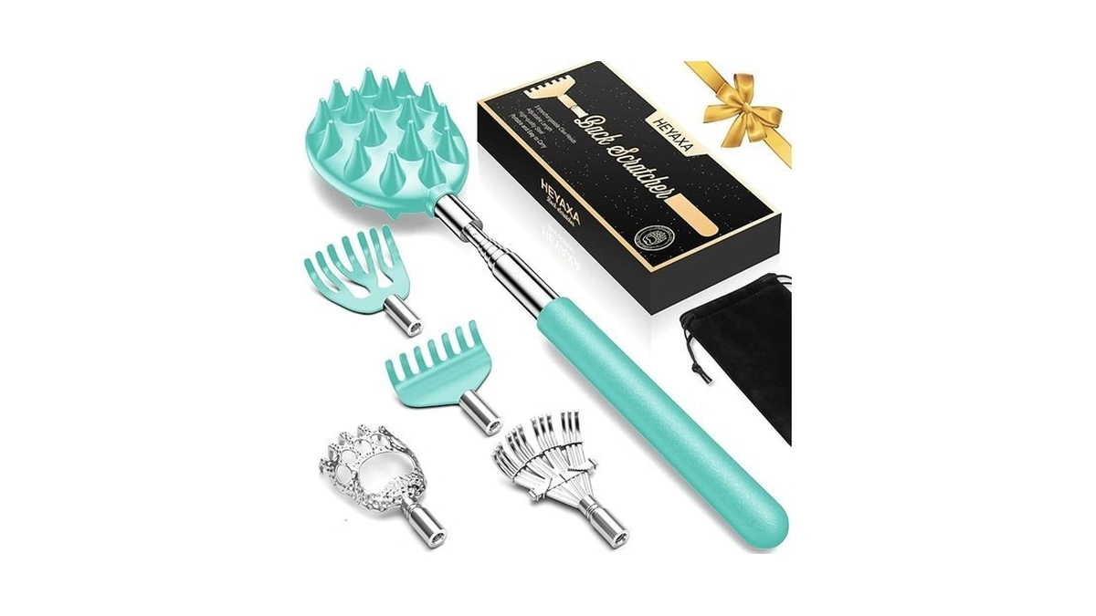Telescoping Back Scratcher With 5 Detachable Heads, Fathers Day Dad