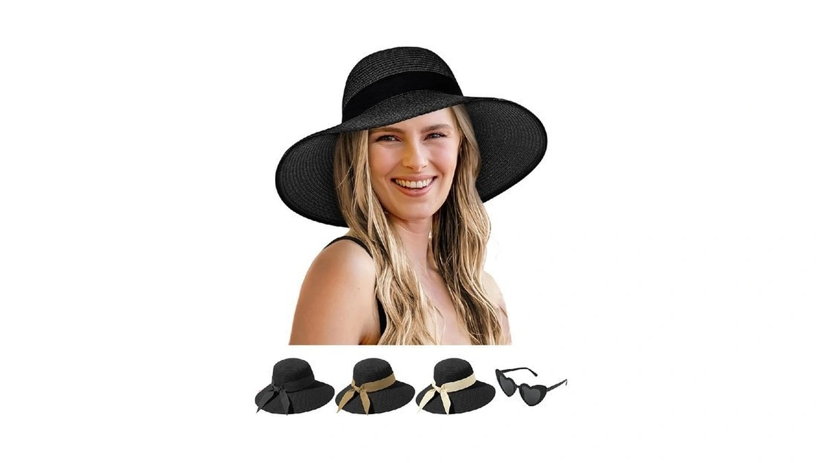Senker Fashion Sun Hats For Women, Wide Brim Straw Floppy