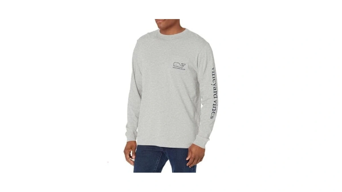 Vineyard Vines Men's Long Sleeve Vintage Whale Pocket T-shirt, Gray