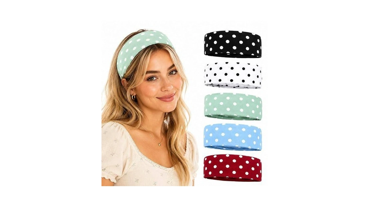 Lagwiuy Polka Dot Headband For Women, 5 Pack Non Slip